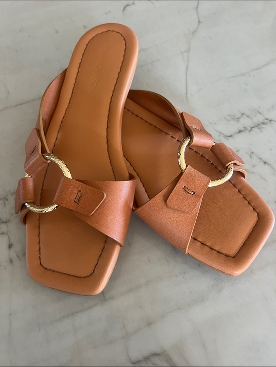 Ulla Johnson Shoes - Ulla Johnson Cognac Leather Slide Sandals with Gold Ring